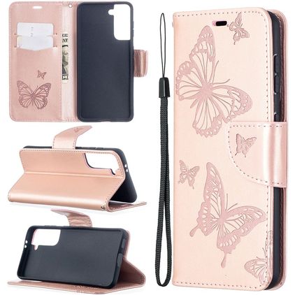 Mobigear Butterfly Housse Samsung Galaxy S21 Etui Porte-Monnaie - Rose doré