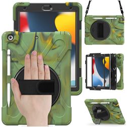 Mobigear SureGrip XGuard Coque iPad 8 (2020) Coque arrière en Plastique rigide,Silicone + Porte-crayon + Bandoulière + Support Amovible - Camouflage