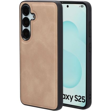 Mobiparts Classic Coque Samsung Galaxy S25 MagSafe Coque arrière en TPU,Similicuir - Moonstone Beige