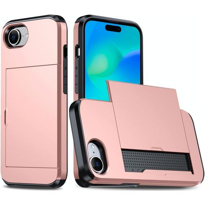 Mobigear Card Coque iPhone 17e Coque arrière Rigide Anti-Chocs avec Porte-Cartes - Rose doré