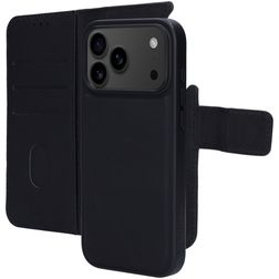 Mobiparts iPhone 17 Pro Max Coque Cuir véritable Étui 2en1 avec coque amovible Portefeuille - Noir