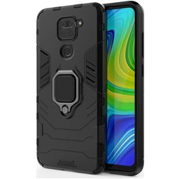 Mobigear Armor Ring Xiaomi Redmi Note 9 Plastique rigide Coque arrière Antichoc avec bague de maintien - Noir