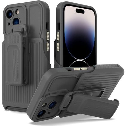 Mobigear Explorer Coque iPhone 14 Pro Coque arrière Rigide Anti-Chocs avec Support Amovible - Gris