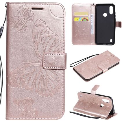 Mobigear Butterfly Housse Motorola Moto E6s (2020) Etui Porte-Monnaie - Rose doré