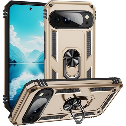 Mobigear Armor Ring Coque Google Pixel 10 Pro XL Coque arrière Rigide Anti-Chocs avec Anneau-Support - Or