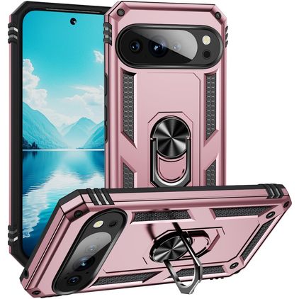 Mobigear Armor Ring Coque Google Pixel 10 Pro XL Coque arrière Rigide Anti-Chocs avec Anneau-Support - Rose doré