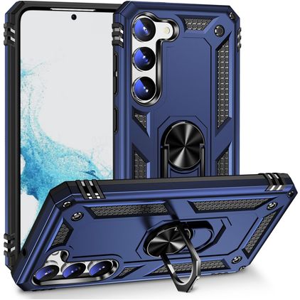 Mobigear Armor Ring Coque Samsung Galaxy S23 Coque arrière Rigide Anti-Chocs avec Anneau-Support - Bleu