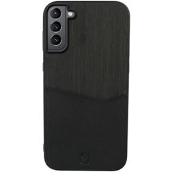 Valenta Card Slot Coque Samsung Galaxy S21 Plus Coque arrière en Cuir Véritable avec Porte-Cartes - Noir