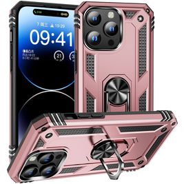 Mobigear Armor Ring Coque iPhone 16 Pro Max Coque arrière Rigide Anti-Chocs avec Anneau-Support - Rose doré