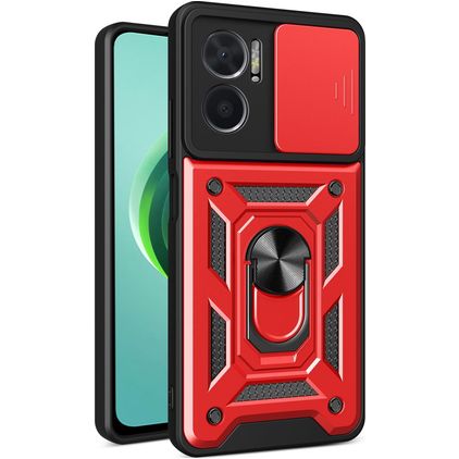 Mobigear Armor Ring Cam Slide Coque Xiaomi Redmi 10 5G Coque arrière Rigide Anti-Chocs avec Anneau-Support et Protecteur Lentilles - Rouge