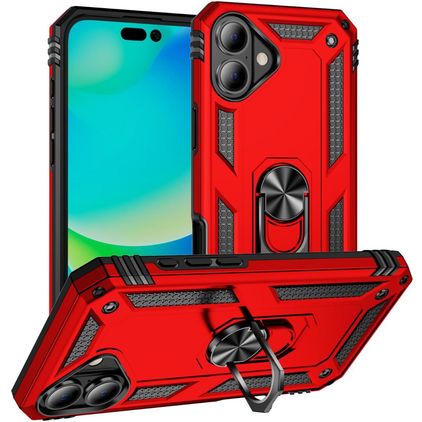 Mobigear Armor Ring Coque iPhone 17 Coque arrière Rigide Anti-Chocs avec Anneau-Support - Rouge