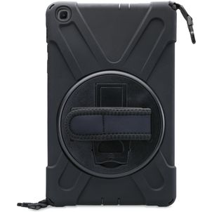Xccess Survivor All-round Coque Samsung Galaxy Tab S6 Lite Coque arrière en Plastique rigide,Silicone + Bandoulière + Support Amovible - Noir