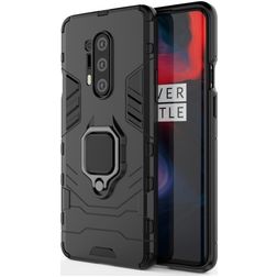 Mobigear Armor Ring Coque OnePlus 8 Pro Coque arrière Rigide Anti-Chocs avec Anneau-Support - Noir