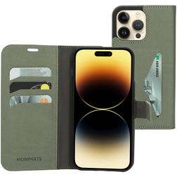Mobiparts Classic Wallet Housse iPhone 14 Pro Max Etui Porte-Monnaie - Stone Green