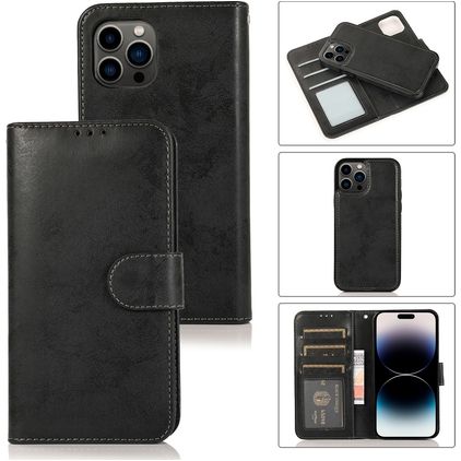 Mobigear Wallet Housse iPhone 15 Pro Etui avec Coque Détachable Porte-Monnaie - Noir