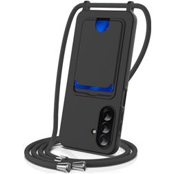 Mobigear Lanyard Card Samsung Galaxy A37 Coque avec cordon en Silicone et Porte-Cartes - Noir