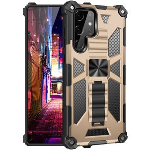 Mobigear Armor Stand Coque Samsung Galaxy S22 Ultra Coque arrière Rigide Anti-Chocs avec Support Amovible - Or