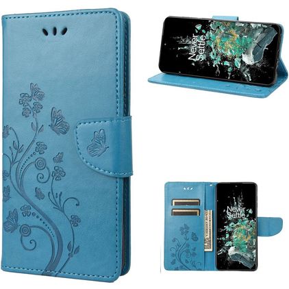 Mobigear Butterfly Housse OnePlus 10T Etui Porte-Monnaie - Bleu