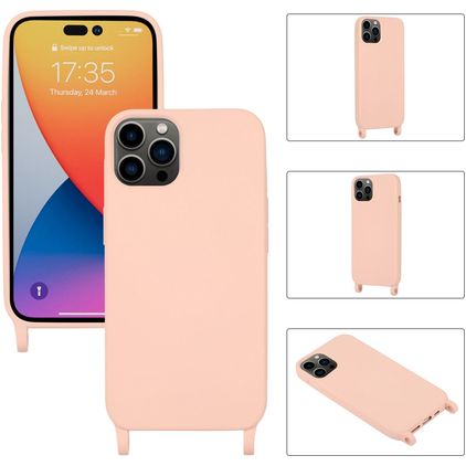 Mobigear Lanyard iPhone 14 Pro Max Coque avec cordon en Silicone - Rose