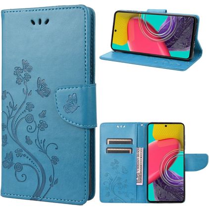 Mobigear Flowers Housse Samsung Galaxy M53 Etui Porte-Monnaie - Bleu