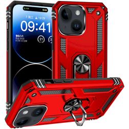 Mobigear Armor Ring Coque iPhone 15 Coque arrière Rigide Anti-Chocs avec Anneau-Support - Rouge