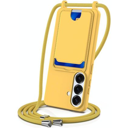 Mobigear Lanyard Card Samsung Galaxy S26 Coque avec cordon en Silicone et Porte-Cartes - Jaune