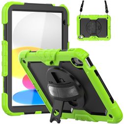 Mobigear SureGrip Xtreme Coque iPad 11 (2025) Coque arrière en Plastique rigide,Silicone + Bandoulière + Support Amovible - Noir / Vert
