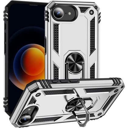 Mobigear Armor Ring Coque iPhone 17e Coque arrière Rigide Anti-Chocs avec Anneau-Support - Argent