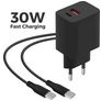 Mobiparts Wall Charger - Double USB / USB-C USB-C 1 mètre Power Delivery 30W 3A - Noir