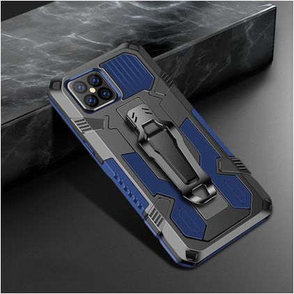 Mobigear Armor Stand Coque iPhone 12 Pro Max Coque arrière Rigide Anti-Chocs avec Support Amovible - Noir / Bleu