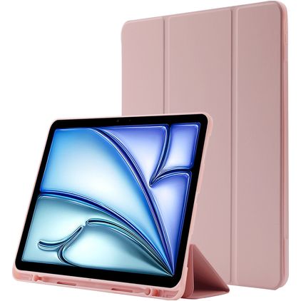 Mobigear Tri-Fold Gel Coque iPad Air 11 Pouces (2025) Etui en TPU,Similicuir + Porte-crayon - Rose