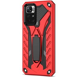 Mobigear Armor Stand Coque POCO M4 Pro 5G Coque arrière Rigide Anti-Chocs avec Support Amovible - Rouge