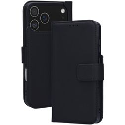 Mobiparts Wallet Housse iPhone 17 Pro Max MagSafe Etui en Cuir Véritable Porte-Monnaie - Noir