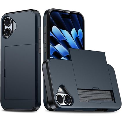 Mobigear Card Coque iPhone 18 Coque arrière Rigide Anti-Chocs avec Porte-Cartes - Bleu