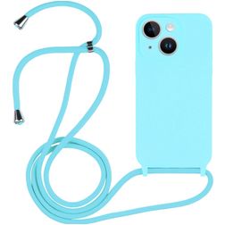 Mobigear Lanyard iPhone 14 Coque avec cordon en Silicone - Bleu