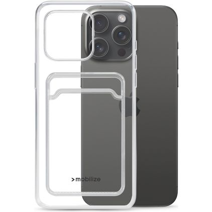 Mobilize Gelly Card Coque Transparente iPhone 15 Pro Max Coque arrière en TPU Souple avec Porte-Cartes - Transparent