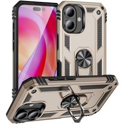 Mobigear Armor Ring Coque iPhone 16 Coque arrière Rigide Anti-Chocs avec Anneau-Support - Or