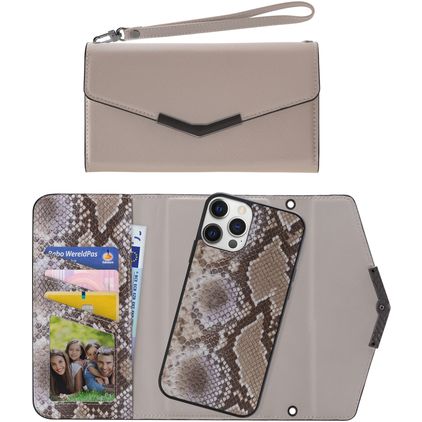 Mobilize Elegant Magnet iPhone 12 Pro Max Coque Sac à main 2en1 avec coque amovible - Beige Snake