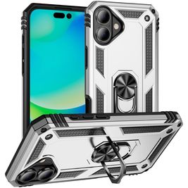 Mobigear Armor Ring Coque iPhone 17 Coque arrière Rigide Anti-Chocs avec Anneau-Support - Argent