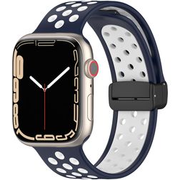Mobigear Sport Plus Mag Bracelet Silicone Apple Watch Fermeture magnétique - 42/41/40/38 mm - Blanc / Bleu Marin