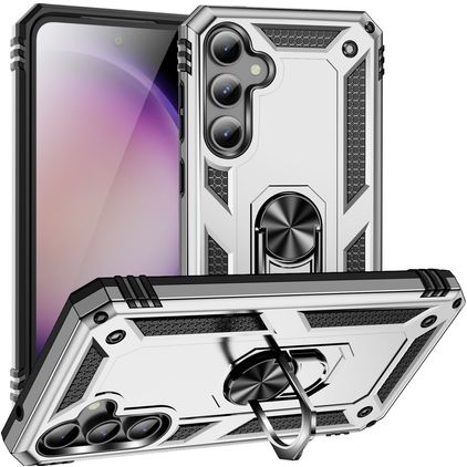Mobigear Armor Ring Coque Samsung Galaxy S23 FE Coque arrière Rigide Anti-Chocs avec Anneau-Support - Argent