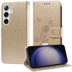 Mobigear Flowers Housse Samsung Galaxy S25 Plus Etui Porte-Monnaie - Or