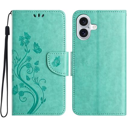 Mobigear Flowers Housse iPhone 16 Plus Etui Porte-Monnaie - Vert