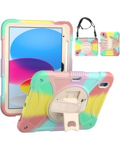 Mobigear SureGrip Coque iPad 11 (2025) Coque arrière en Plastique rigide,Silicone + Porte-crayon + Bandoulière + Support Amovible - Rainbow