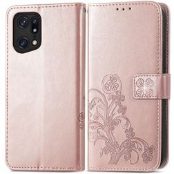 Mobigear Clover Housse OPPO Find X5 Pro Etui Porte-Monnaie - Rose doré