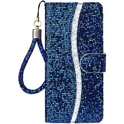 Mobigear Glitter Housse iPhone 12 Etui Porte-Monnaie - Bleu