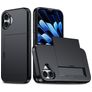 Mobigear Card Coque iPhone 16 Plus Coque arrière Rigide Anti-Chocs avec Porte-Cartes - Noir