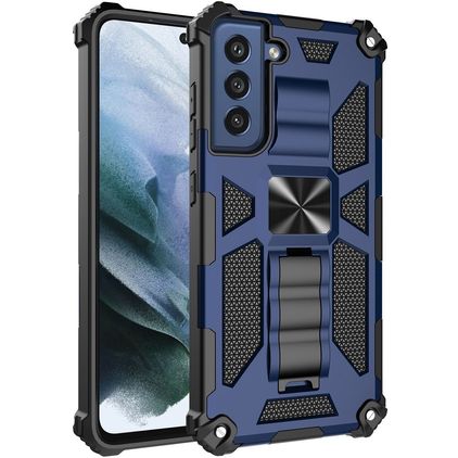 Mobigear Armor Stand Samsung Galaxy S21 FE Plastique rigide Coque arrière Antichoc avec béquille - Bleu