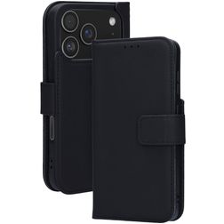 Mobiparts Wallet Housse iPhone 17 Pro MagSafe Etui en Cuir Véritable Porte-Monnaie - Noir