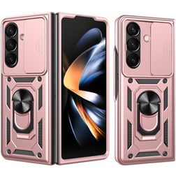 Mobigear Armor Ring Cam Slide Coque Samsung Galaxy Z Fold 8 Ultra Coque arrière Rigide Anti-Chocs avec Anneau-Support et Protecteur Lentilles - Rose doré